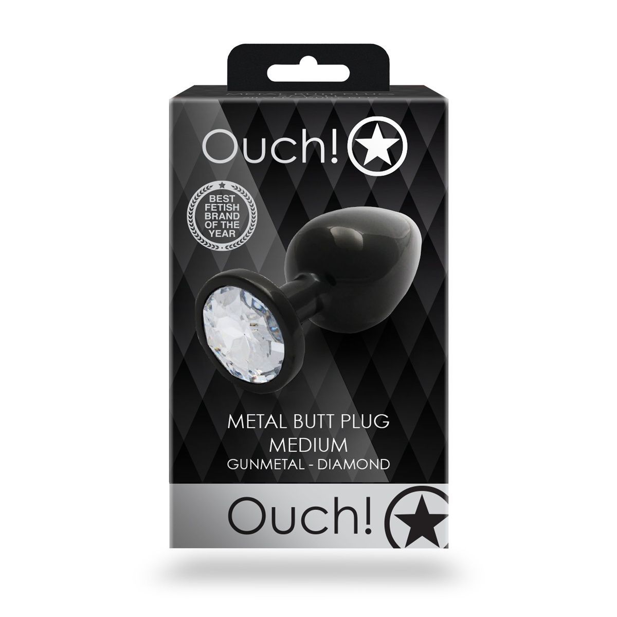 Металева анальна пробка Round Gem, розмір М, колір: чорний/білий, Ouch!