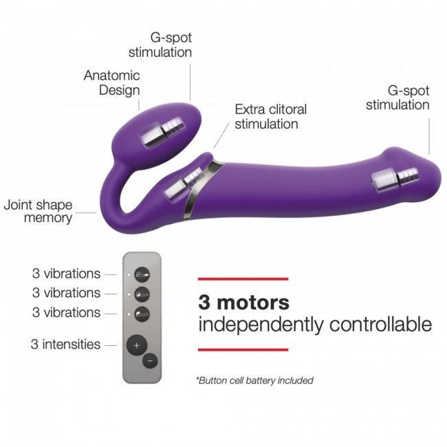 Безремінний страпон з вібрацією Strap-On-Me Vibrating Violet M, діаметр 3,3 см