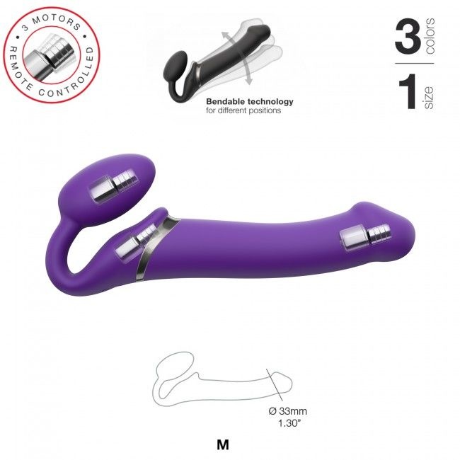 Безремінний страпон з вібрацією Strap-On-Me Vibrating Violet M, діаметр 3,3 см