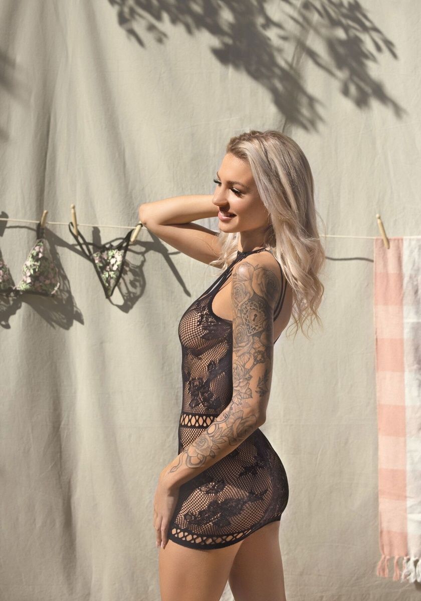 Ажурное платье-сетка Leg Avenue Lace mini dress with cut-outs Black, one size
