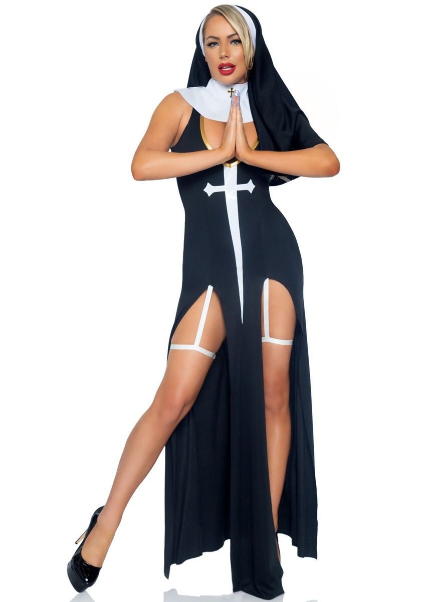 Костюм монашки-грешницы Leg Avenue Sultry Sinner, платье, головной убор, воротник, S
