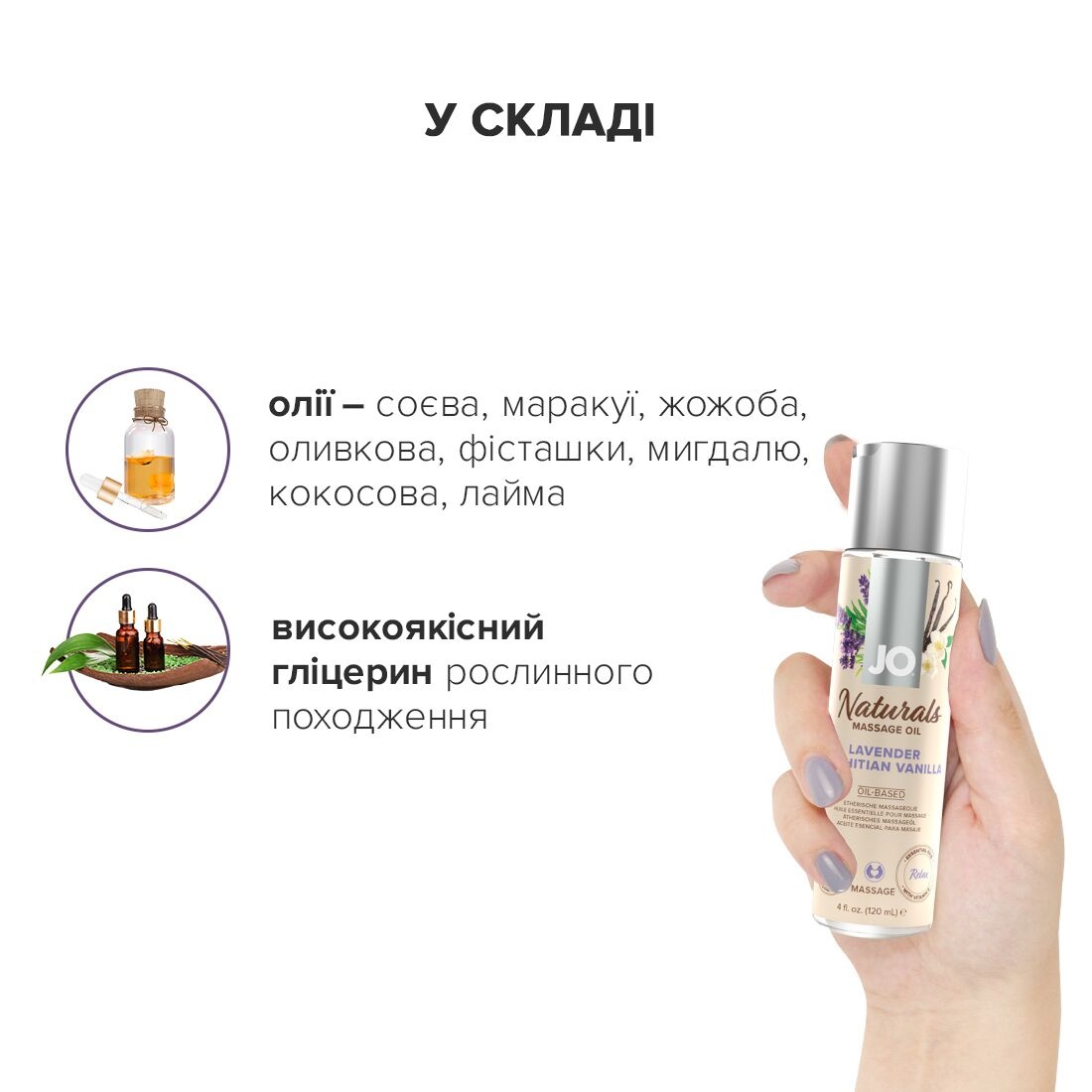 Массажное масло System JO – Naturals Massage Oil – Lavender & Vanilla, 120 мл.