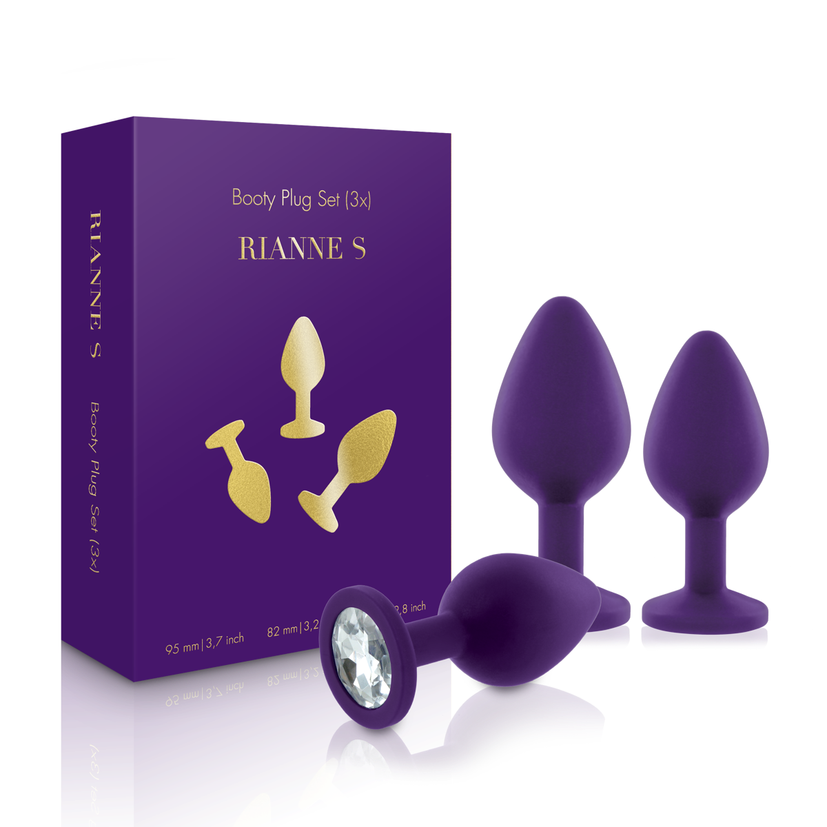 Набор анальных пробок с кристаллом Rianne S: Booty Plug Set Purple, диаметр 2,7см, 3,5см, 4,1см