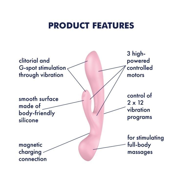 Двосторонній вібратор-кролик Satisfyer Triple Oh Pink, 3 мотори, руків&rsquo;я-масажер