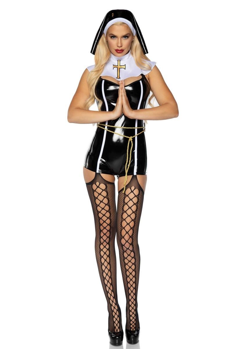 Виниловый костюм монашки Leg Avenue Vinyl Sinful Sister Black, XS