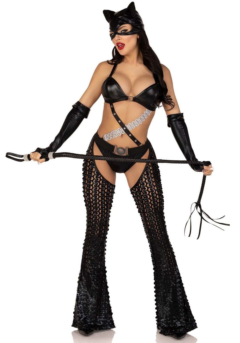 Эротический костюм кошечки-госпожи Leg Avenue Mistress Kitty, перчатки, комбинезон, маска, XS