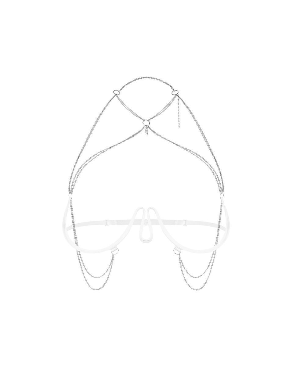 Украшение на тело Obsessive Lustique White harness bra S/M/L