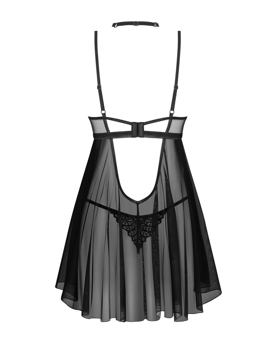 Бэби-долл Obsessive Donarella babydoll & thong, кружевной лиф, чокер и стринги в комплекте, XS/S