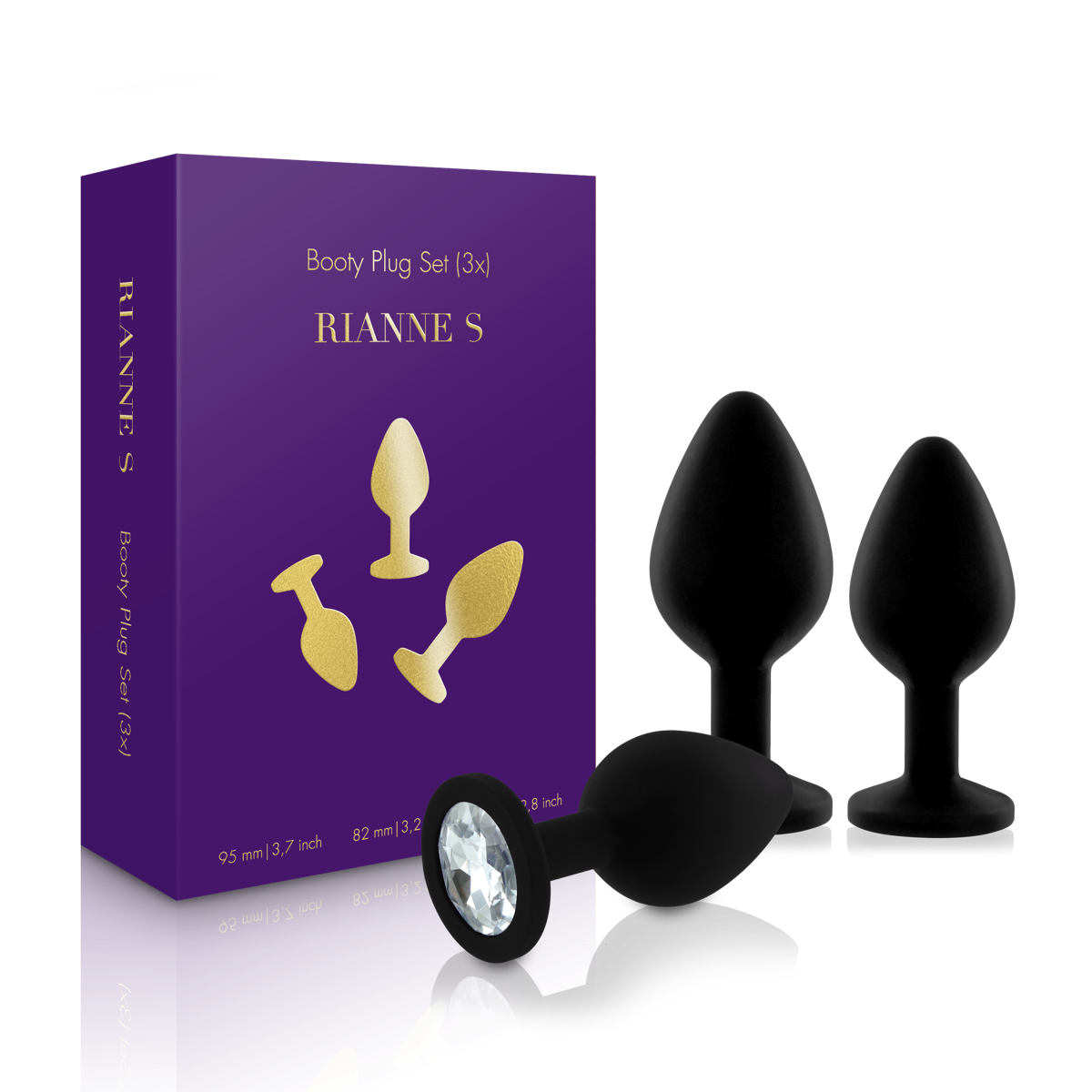 Набір анальних пробок із кристалом Rianne S: Booty Plug Set Black (d - 2,7 см, 3,5 см, 4,1 см)