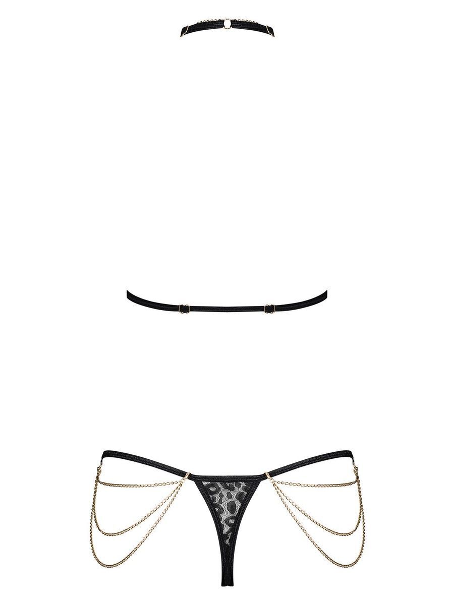 Комплект с цепочками Obsessive Pantheria 2-pcs set black L/XL, бюстгальтер, трусики