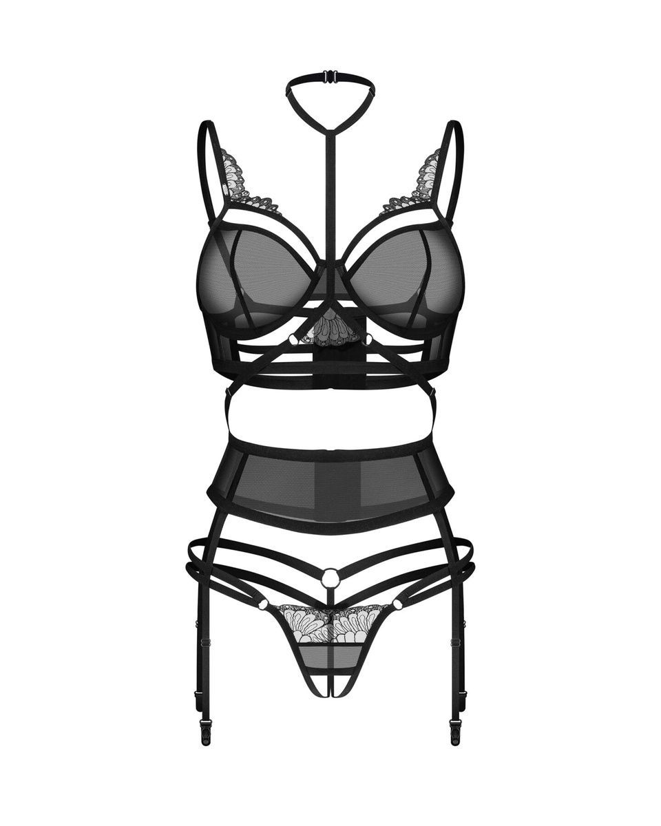 Комплект Obsessive Premisis Black 3-pcs crotchless set  , S/M