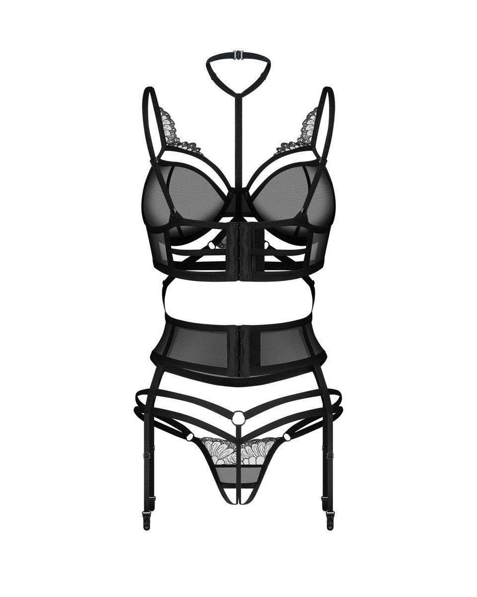 Комплект Obsessive Premisis Black 3-pcs crotchless set  , S/M