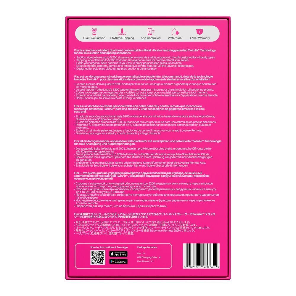 Смарт-стимулятор клитора Lovense Fizz 2-в-1: вакуумная стимуляция и ритмичные постукивания