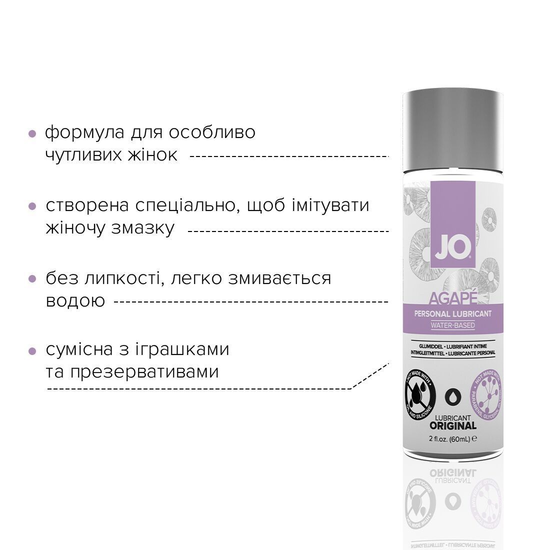 Змазка на водній основі JO AGAPE &mdash; ORIGINAL (60 мл) без гліцерину, гліколю та парабенів