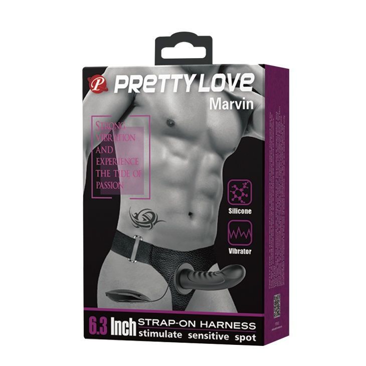 Страпон с вибрацией Pretty Love Marvin Vibrating StrapOn Harness Black, 16.2 см
