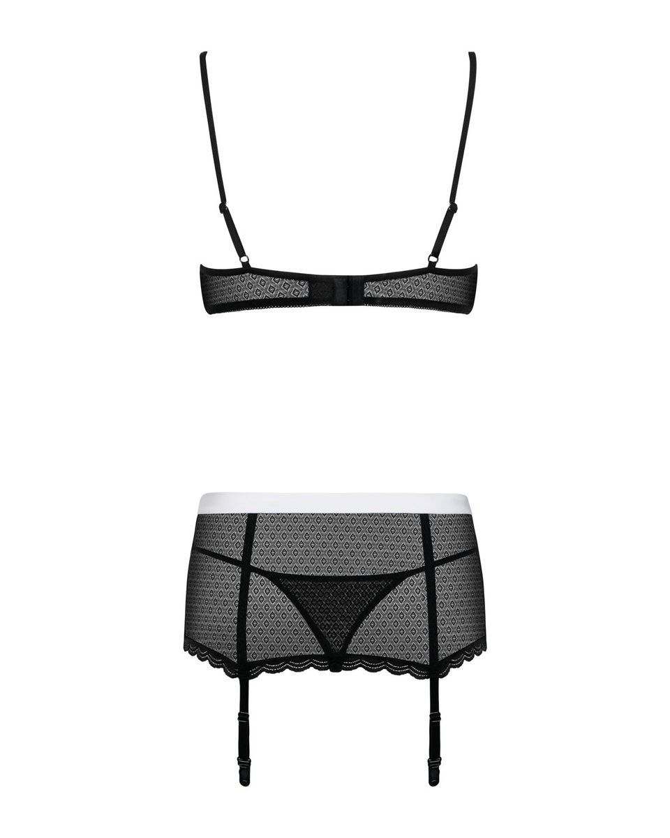 Эротический костюм горничной Obsessive Maidme set 5pcs, бюстгальтер, пояс с фартуком, чулки, S/M