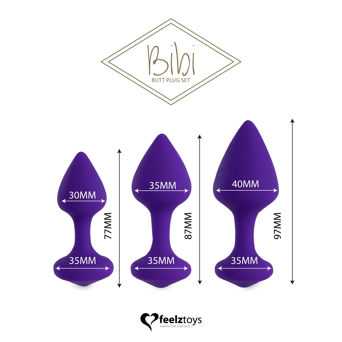 Набір силіконових анальних пробок FeelzToys - Bibi Butt Plug Set 3 pcs, фіолетові