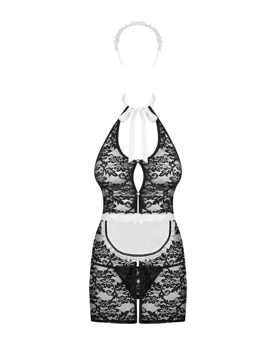 Еротичний костюм покоївки Obsessive Servgirl costume, халат, стрінги, фартух, обруч, S/M