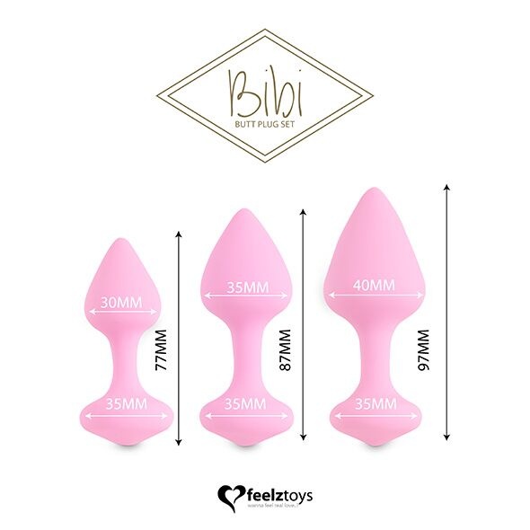 Набор силиконовых анальных пробок FeelzToys - Bibi Butt Plug Set 3 pcs Pink