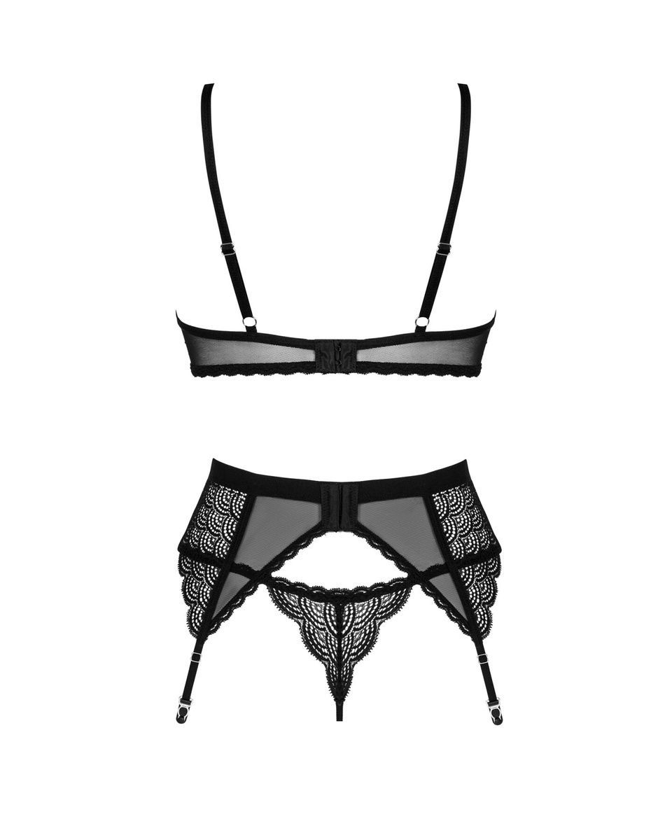 Комплект Obsessive Chemeris 3-pcs set, стрінги, пояс для панчіх, бюстгальтер, XS/S