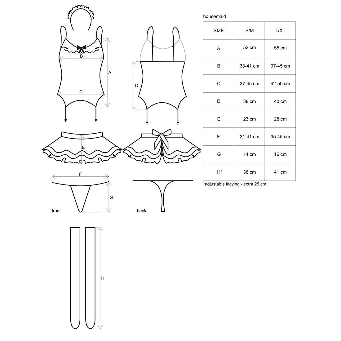 Эротический костюм горничной с юбкой Obsessive Housemaid 5 pcs costume, black, топ, юбка, стринги, повязка на голову, чулки, S/M