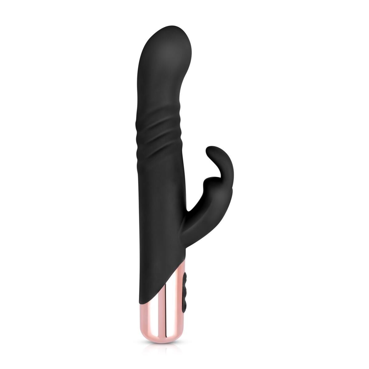 Вибратор-кролик Rosy Gold с имитацией фрикций - Rabbit Vibrator with thrusting function - Black