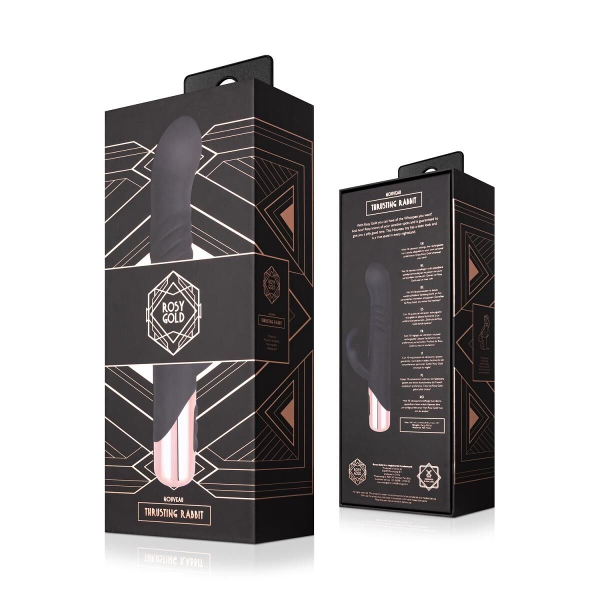 Вибратор-кролик Rosy Gold с имитацией фрикций - Rabbit Vibrator with thrusting function - Black
