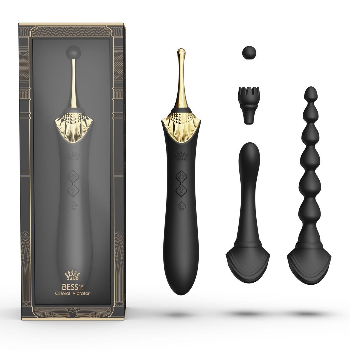 Мультифункціональний вібратор Zalo &mdash; Bess 2 Obsidian Black, 4 насадки, підігрів