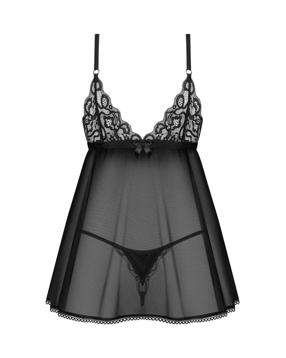 Сорочка бебі-дол Obsessive Blomentis babydoll & thong, мереживний ліф, стрінги в комплекті, XS/S