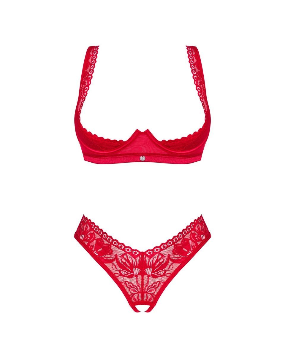 Комплект белья Obsessive Lacelove cupless 2-pcs set Red, открытый доступ, открытая грудь, XS/S