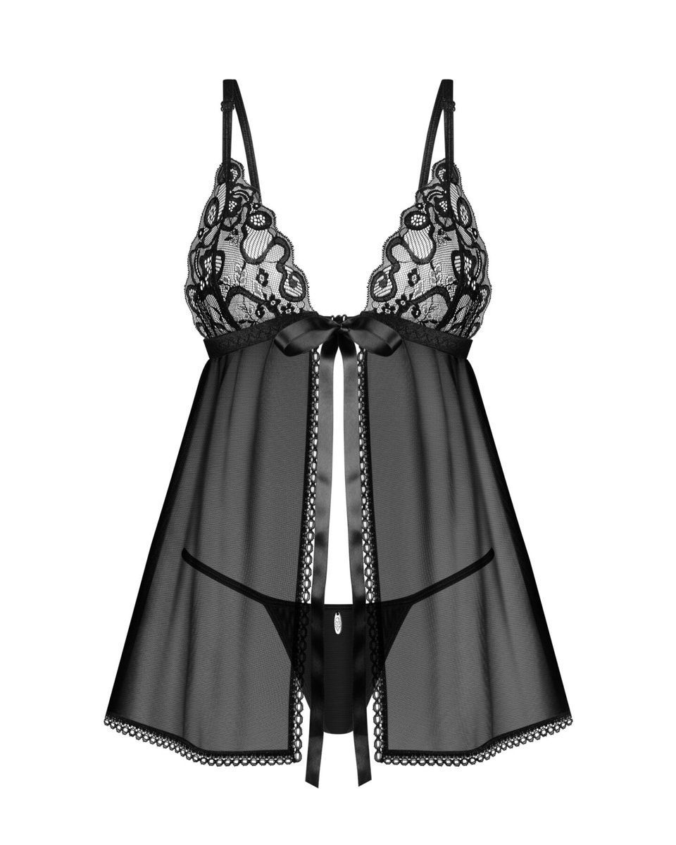 Сорочка бебі-дол Obsessive Blomentis babydoll & thong, мереживний ліф, стрінги в комплекті, XS/S