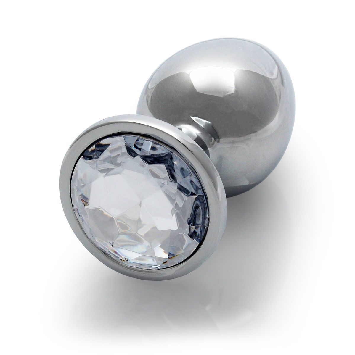 Металлическая анальная пробка Round Gem, размер М, цвет: серебристый/белый, Ouch!
