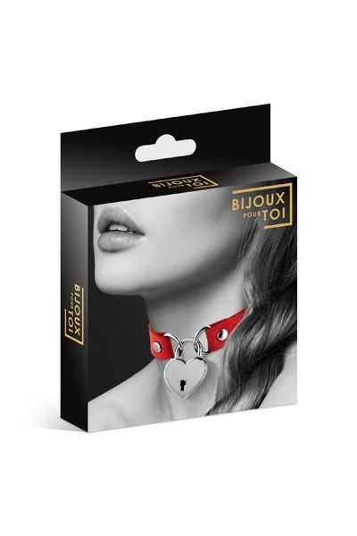 Чокер з замочком-сердечком Bijoux Pour Toi - HEART LOCK Red, екошкіра