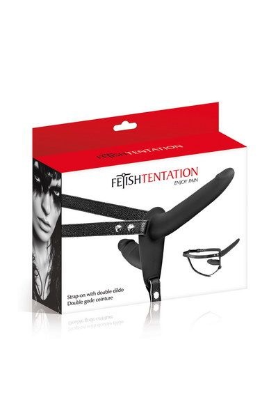 Подвійний страпон Fetish Tentation Strap-On with Double Dildo Black