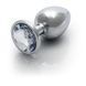 Металлическая анальная пробка Round Gem, размер М, цвет: серебристый/белый, Ouch!