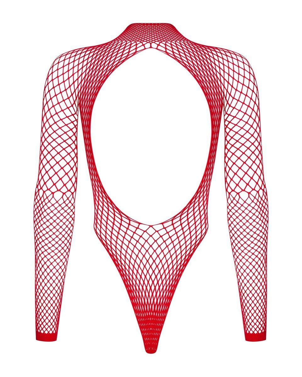 Сетчатый бодистокинг с длинным рукавом Obsessive B126 teddy red, красный, S/M