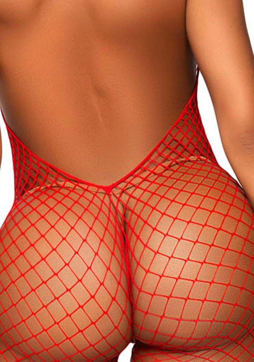Эротический сетчатый бодистокинг Leg Avenue Racer neck bodystocking Red