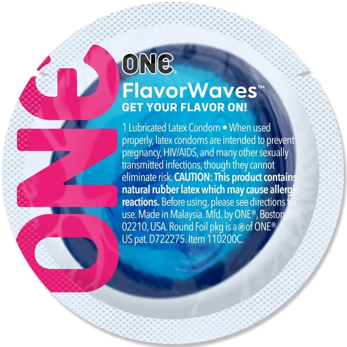 Ароматизований презерватив ONE FlavorWaves Fresh Mint, 1 шт, яскраво-синій, запах м&rsquo;яти