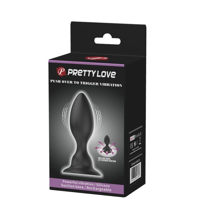 Анальна пробка з вібрацією Pretty Love Push Over To Trigger Vibration Black - 3,4 см
