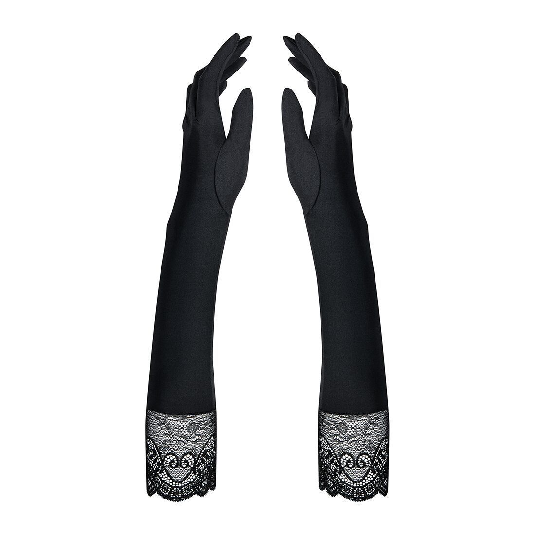 Високі рукавички з каменями та мереживом Obsessive Miamor gloves, black