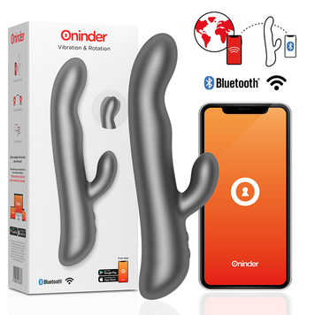 Смарт вібратор-кролик з рухливою голівкою VIBRATION & ROTATION,чорний Oninder