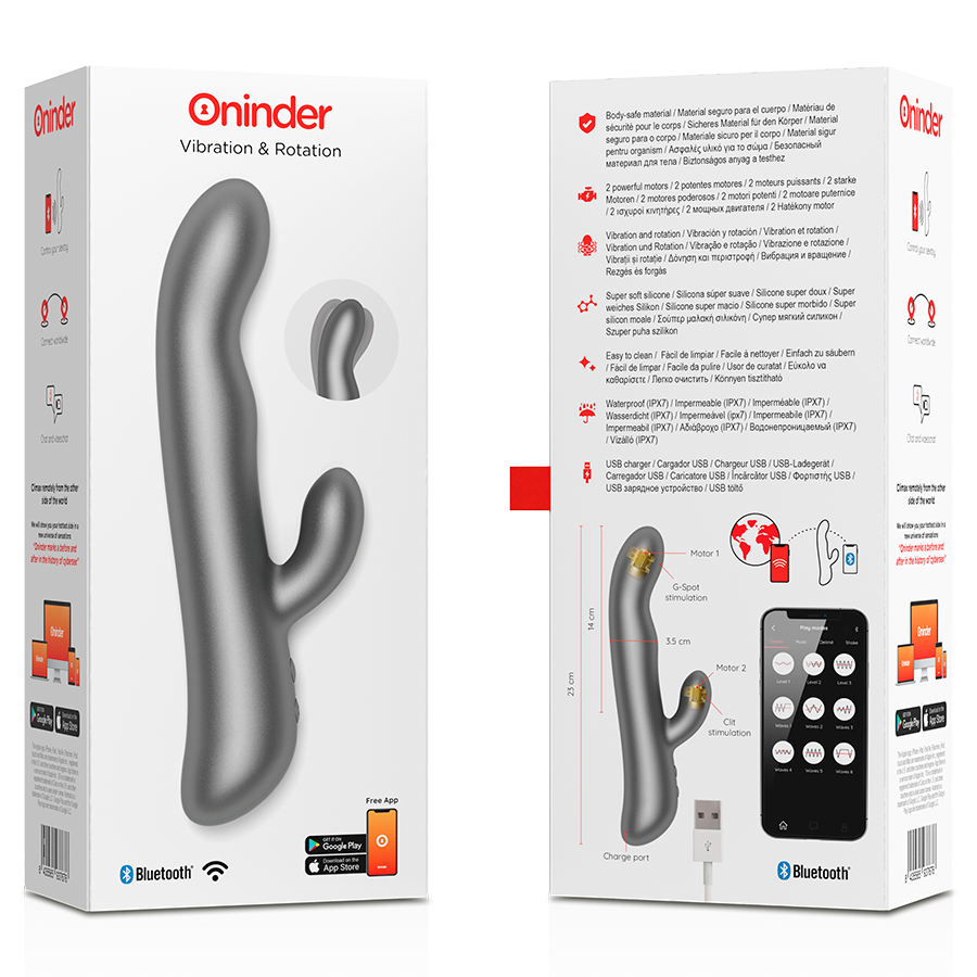 Смарт вибратор-кролик с подвижной головкой VIBRATION & ROTATION, черный Oninder