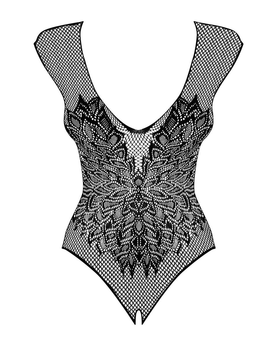 Бодистокинг из крупной сетки с кружевом Obsessive B112 teddy черный, с доступом, S/M/L