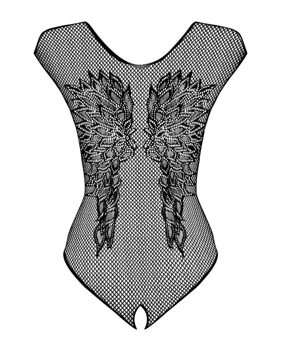 Бодистокинг из крупной сетки с кружевом Obsessive B112 teddy черный, с доступом, S/M/L