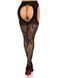 Стрип-колготки Leg Avenue Eyelet lace suspender hose, One Size, чорні, ажурні, з відкритим доступом