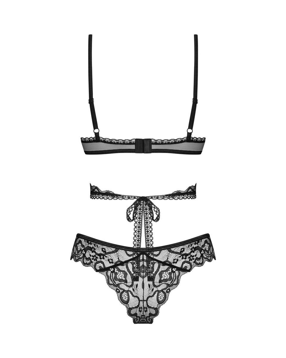 Комплект Obsessive Blomentis 2-pcs set, кружевной, лиф с завязками на спине, трусики-слипы, XS/S