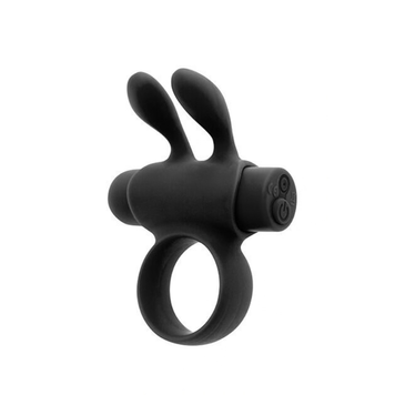 Эрекционное виброкольцо S Pleasures Premium Rabbit Ring, черное, со съемной вибропулей и ушками