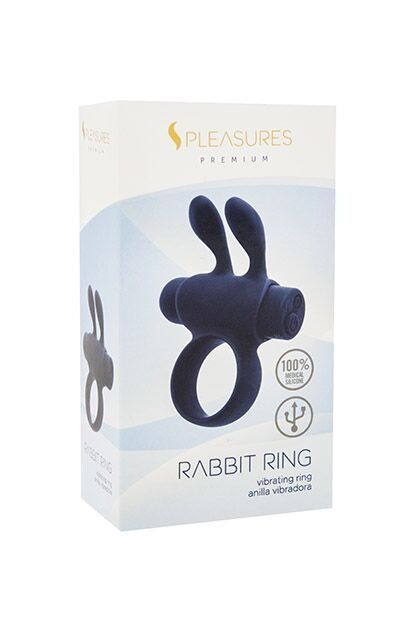 Ерекційне віброкільце S Pleasures Premium Rabbit Ring, чорне, зі знімною віброкулею та вушками