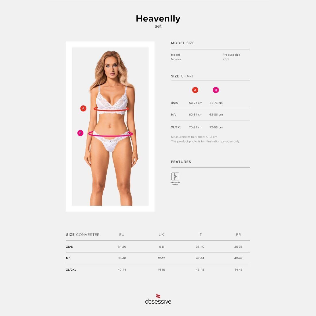 Эротический комплект Obsessive Heavenlly 2-pcs set, бюстгальтер и танга, XS/S