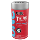 Презервативи ONE Tattoo Touch, 12 шт, рельєф у вигляді тату, 3 різновиди, подарункове паковання-тубус